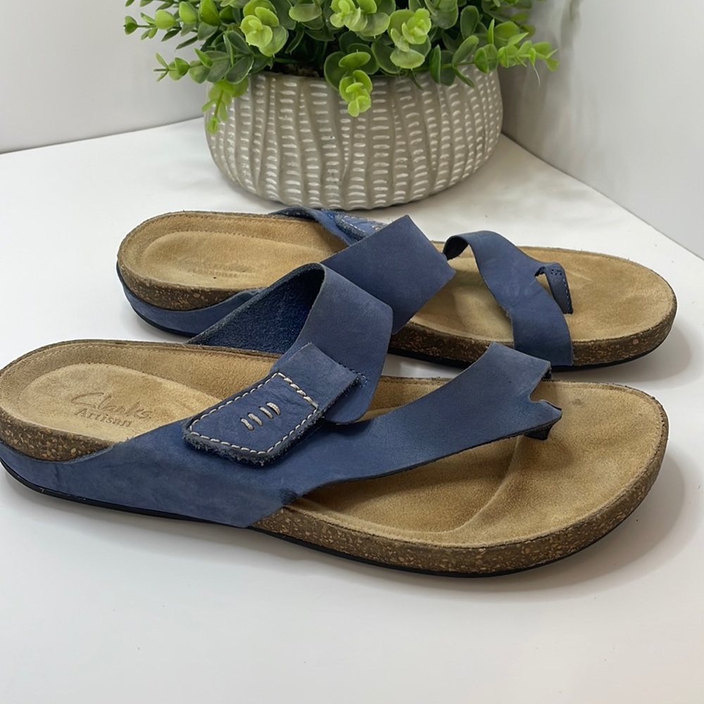 Clarks Artisan Perri Island Nubuck Sandals Size 6 Black Cork Effect Slip On